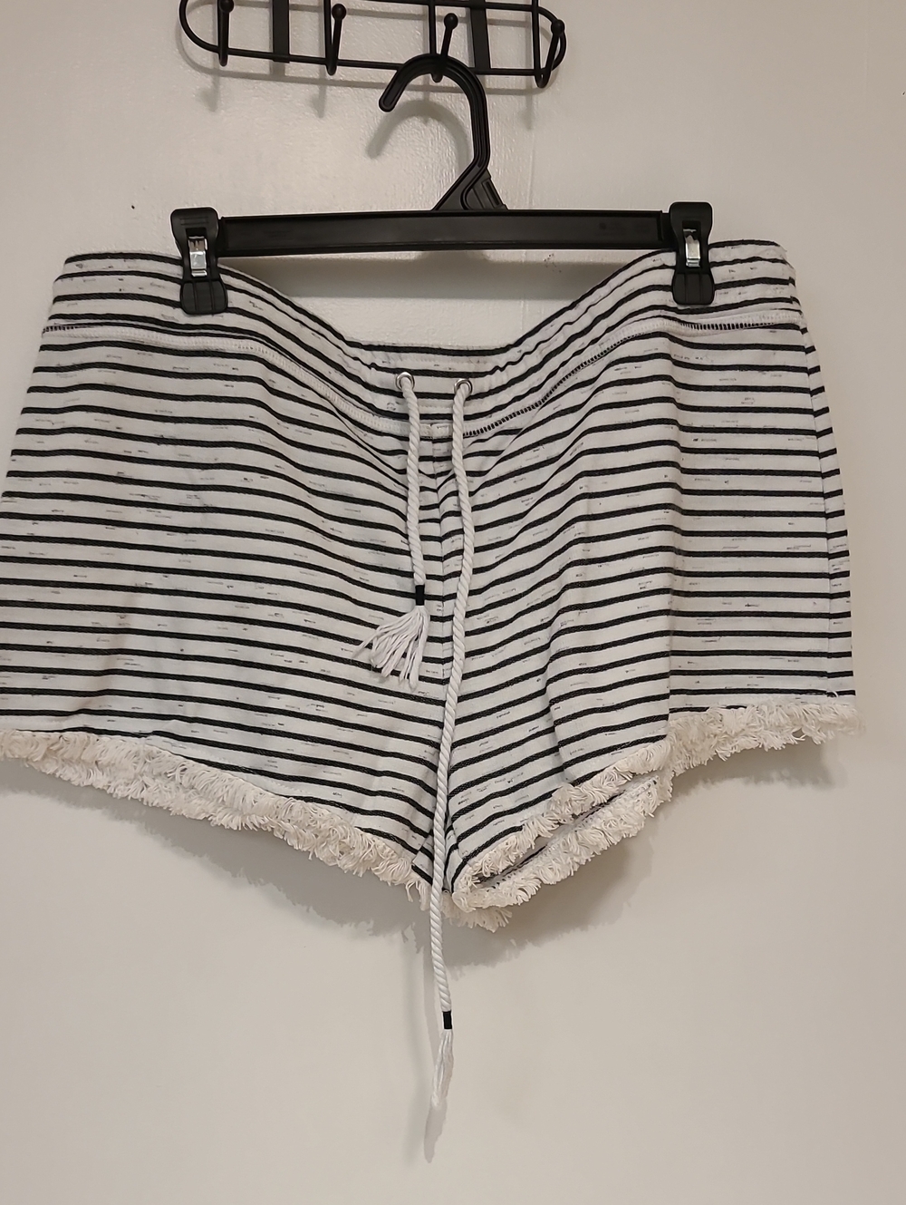 No Boundaries White and Black Striped Fringe Lounge Shorts